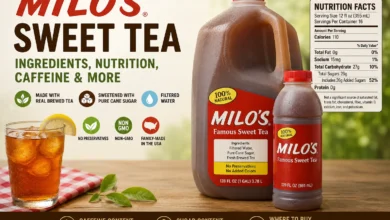 Milo's Sweet Tea with ingredients, nutrition facts, caffeine content, sugar content, and iced tea