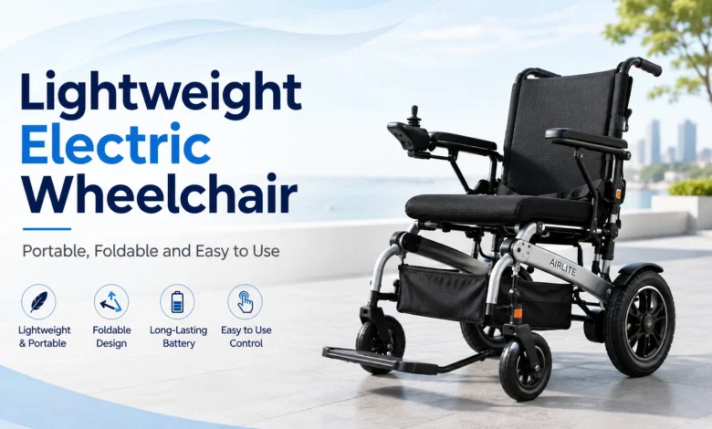 Lightweight electric wheelchair with foldable design, joystick control and portable frame