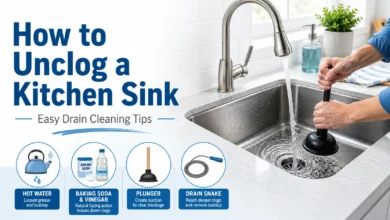 How to Unclog a Kitchen Sink: Step-by-Step Guide 2 Kitchen sink being unclogged with a plunger and drain cleaning tips