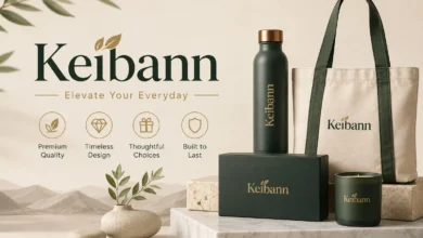 Keibann: Meaning, Workflow, and Uses Explained 2 Keibann premium lifestyle products displayed with a bottle, tote bag, gift box, and candle