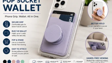 Pop Socket Wallet: The Ultimate Phone Accessory for Convenience 5 Lavender Pop Socket Wallet attached to a smartphone with a built-in card holder, expandable grip, and kickstand for hands-free viewing.